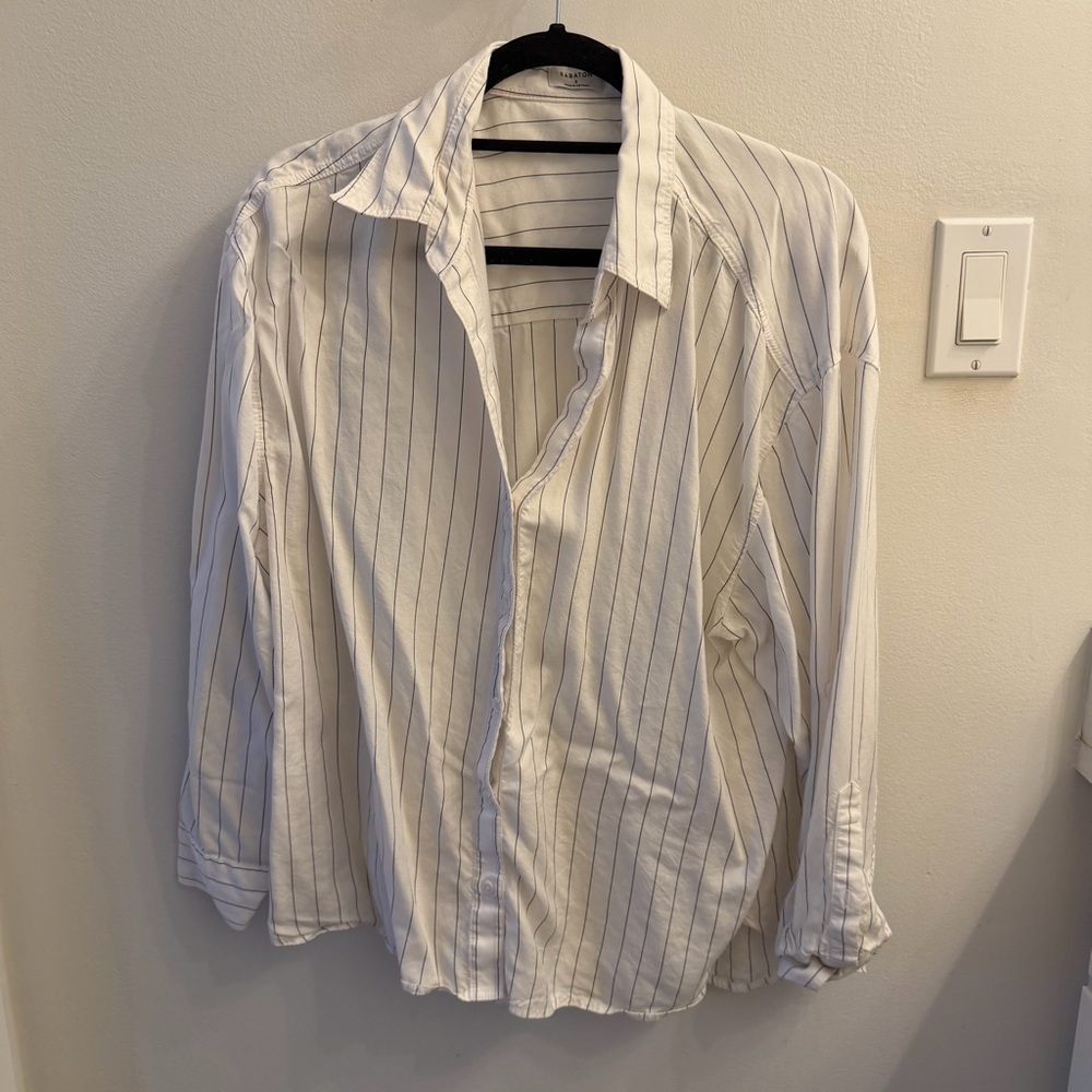 Babaton White Pinstripe Button Down Shirt | Aritzia | Size S